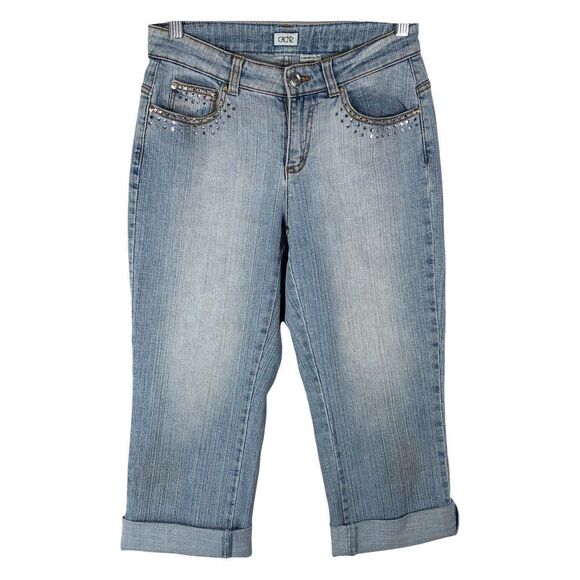 Cache Size‎ 4 Capri Jeans Cropped Light Blue Rhinestones Cuffed Pockets 1075 - Picture 1 of 8